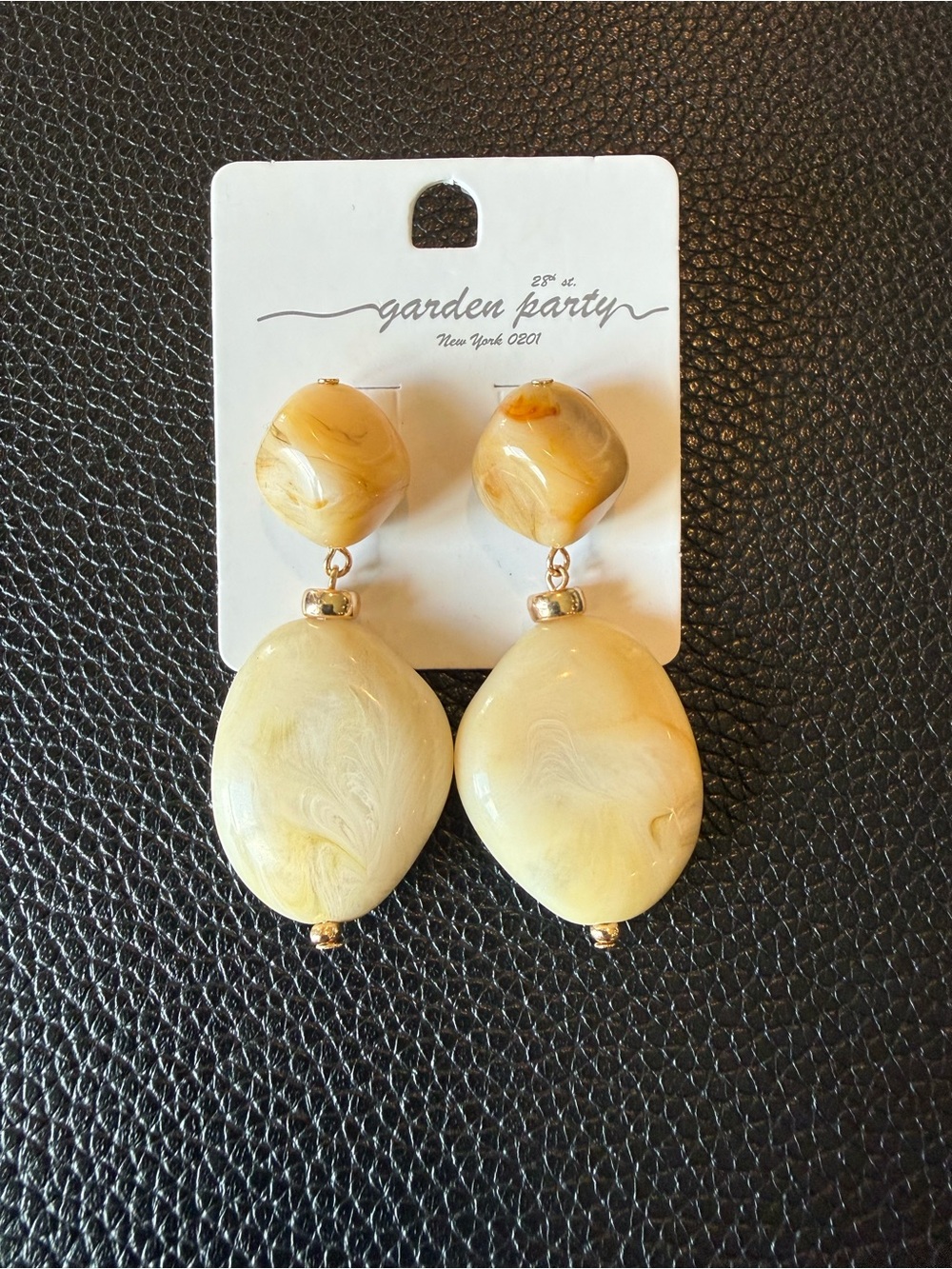 Garden Party Cream Swirl Drop Earrings - Cream Resin Dangles